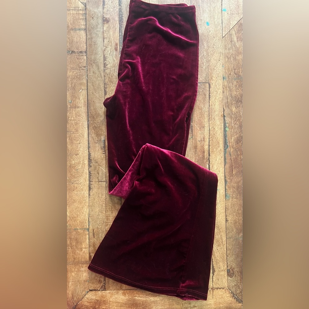 Bear Dance Velvet Velour Burgundy Bell Bottom Pants Elastic Waist S Tumblr Girl